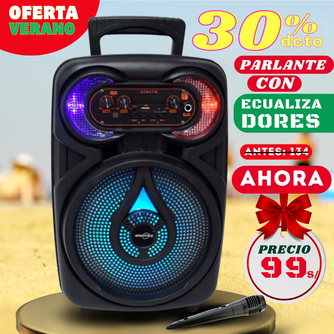 PARLANTE MULTIFUNCIONAL DE 8 PULGADAS CON MICRÓFONO PARA KARAOKE